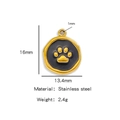 18k gold plated stainless steel pet paw pendant with black enamel and 16mm height - Black