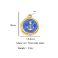18k gold plated stainless steel nautical anchor charm in blue and gold finish - Blue