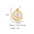 Gold plated stainless steel anchor pendant with white enamel inlay 16mm by 13.4mm - White
