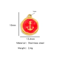18k gold plated stainless steel anchor pendant with red enamel inlay for jewelry making - Red