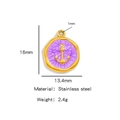 18k gold plated stainless steel anchor pendant with purple textured inlay 16mm - Purple