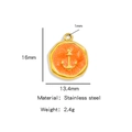 18k gold plated stainless steel anchor charm pendant with orange enamel and measurements - Orange