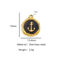 18k gold plated stainless steel anchor pendant with black enamel for DIY jewelry making - Black