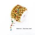 18K gold plated stainless steel chain with colorful square crystals and pyramid links - Handmade Chain / Square (Gold)