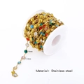 18K gold-plated stainless steel chain with 7.5mm colorful crystals for DIY jewelry making - Handmade Chain / Round (Gold)