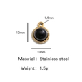 Ciondolo 10mm in pietra naturale nera e acciaio inossidabile dorato per gioielli DIY - Stile Rotondo Nero (HP0050G05)