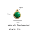 Ciondolo rotondo 10mm in pietra naturale verde e acciaio inossidabile dorato per fai da te - Stile Rotondo Verde Smeraldo (HP0050G06)