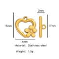 Goldener Edelstahl Herz-Blumen OT-Knebelverschluss für DIY-Schmuckherstellung 16x14mm - Einzelpreis (18K Vergoldet) / Gold Blumen (HP0087G05)