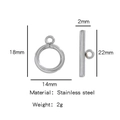 Fermoir à bascule OT en acier inoxydable poli avec dimensions détaillées de 18 mm et 22 mm - Style Argenté (HP0088S04)
