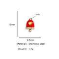 Red enamel bell heart charm in stainless steel with white crystals for jewelry DIY - Christmas Bell Charm / Red (HP0119G02)