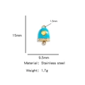 Blue enamel bell charm with golden heart and white zircon details in stainless steel - Christmas Bell Charm / Blue (HP0119G03)