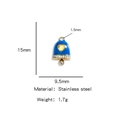 Blue enamel bell charm in stainless steel with gold heart and crystal accents - Christmas Bell Charm / Dark Blue (HP0119G05)