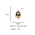 Black enamel bell charm with golden heart and crystals, stainless steel DIY pendant - Christmas Bell Charm / Black (HP0119G08)