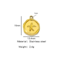 Pendentif disque étoile de mer en acier doré avec dimensions et design marin - Étoile de Mer Dorée (HP0061G08)