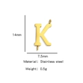 Golden letter K stainless steel charm for DIY jewelry with size measurements - Letter K / Steel