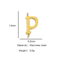 Golden stainless steel letter P pendant charm with double rings measuring 14mm by 6.5mm - Letter P / Steel