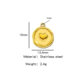 Pendentif rond en acier inoxydable doré avec motif de cœur gaufré pour bijoux DIY - Cœur Doré (HP0061G18)