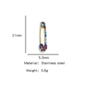 Ciondolo a spilla in acciaio inossidabile dorato con strass colorati di 21x5,3mm - Placcatura sottovuoto per ritenzione del colore / Oro Strass Multicolore Piccolo (HP0122G02)