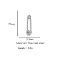 Silver stainless steel safety pin earring with white rhinestones and dimensions - Vacuum Plated Color Retention / Steel Color White Rhinestone Small (HP0122S01)