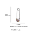 Silver stainless steel safety pin pendant with colorful rhinestones, 38.5mm height - Vacuum Plated Color Retention / Steel Color Multicolor Rhinestone Large (HP0122S04)