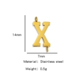 Polished gold stainless steel letter X pendant connector, 14mm height with dual rings - Letter X / Steel