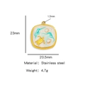 Golden stainless steel sea turtle square pendant with pearl and enamel wave detailing - Turtle Cyan (HP0090G02)