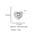 Polished silver stainless steel heart-shaped bead with 3mm large hole for DIY jewelry - Steel-Heart