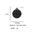 Black round stainless steel octagram star pendant charm with 16.5mm diameter - Black (HP0143B)