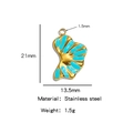 21mm gold plated stainless steel fan charm with light blue enamel inlay for jewelry making - Blue
