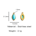 Bladvormige hanger van goudkleurig staal met blauwe steen en afmetingen getoond - Turquoise (HP0051G16)