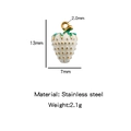 Cream white stainless steel strawberry charm pendant with green leaf and golden dots - Medium / White