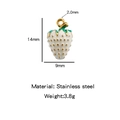 White enamel strawberry charm in stainless steel with 14mm x 9mm size and 2mm hole - Large / White
