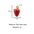 Red 3D strawberry pendant in stainless steel with green leaves and gold details - Medium / Red