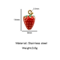 Red stainless steel strawberry pendant charm with green leaves and golden seeds detail - Large / Red