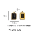 Rechthoekige zwarte steen hanger van verguld roestvrij staal met 19x11mm afmetingen - Zwart (HP0051G33)