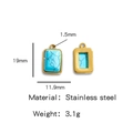 Rechthoekige gouden roestvrijstalen hanger met blauwe turkoois steen voor sieraden - Turquoise (HP0051G37)