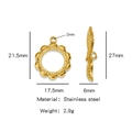 Golden stainless steel petal-edged round pendant connector with dimensional measurements - Wreath (HP0123G06)
