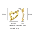 Golden stainless steel heart and arrow toggle clasp for DIY necklace or bracelet making - Cupid Heart (HP0123G09)