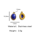 Gouden roestvrijstalen ovale hanger met blauwe natuursteen en afmetingen getoond - Donkerblauw (HP0051G47)