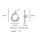 Silver stainless steel heart OT toggle clasp with floral relief for DIY jewelry - Flowers (HP0123S03)
