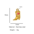 18K gold plated stainless steel cowboy boot pendant with red heart and floral engraving - Single Pendant (Drip Oil) / Red (HP0093G18)