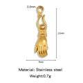 Golden titanium steel hand-shaped charm with S-hook connector showing 22mm dimensions - Single Piece Price (Vacuum Plated) / Palm Shape Gold (HP0179G01)