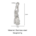 Detailed measurement of creative stainless steel hand-shaped pendant for DIY bracelet - Single Piece Price (Vacuum Plated) / Palm Shape Silver (HP0179S04)