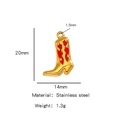 Gold plated stainless steel cowboy boot pendant with red flame pattern and 20mm height - Single Pendant (Drip Oil) / Red (HP0093G26)