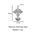 Baroque style stainless steel cross pendant with scroll carvings and dimension details - Baroque Scroll Cross (HP0162S09)