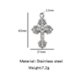 Retro gothic cross pendant in silver stainless steel with engraved floral relief - Vintage Relief Scroll Cross (HP0162S10)