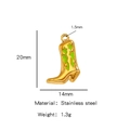 Gold plated stainless steel cowboy boot charm with green enamel floral patterns - Single Pendant (Drip Oil) / Green (HP0093G31)