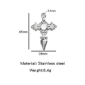 Silver gothic bat wing cross pendant in stainless steel with dimensions 45mm by 28mm - Bat Wings Spear Cross (HP0162S12)