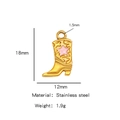 18K gold plated stainless steel cowboy boot charm with pink star detail, 18x12mm size - Single Pendant (Drip Oil) / Pink (HP0093G08)