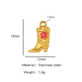 Golden stainless steel western cowboy boot charm with red star and embossed details - Single Pendant (Drip Oil) / Red (HP0093G02)
